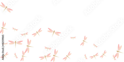 Magic rosy pink dragonfly flat vector wallpaper. Spring vivid damselflies. Fancy dragonfly flat girly background. Sensitive wings insects graphic design. Nature creatures