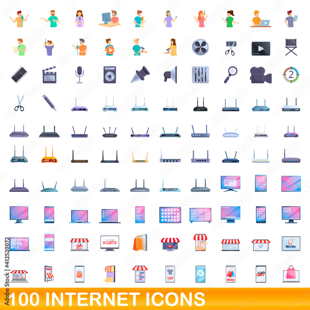 100 internet icons set. Cartoon illustration of 100 internet icons vector set isolated on white background 100 internet icons set. Cartoon illustration of 100 internet icons vector set isolated on white background