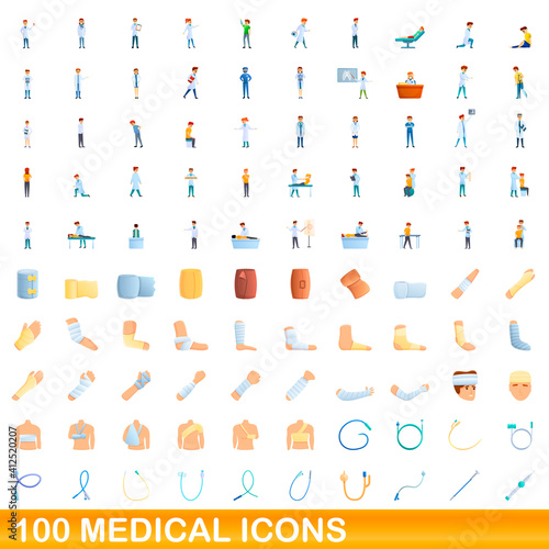 100 medical icons set. Cartoon illustration of 100 medical icons vector set isolated on white background