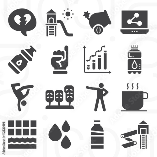 16 pack of pool  filled web icons set