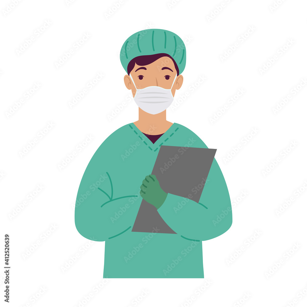 surgeon doctor wearing medical mask with checklist character surgeon doctor wearing medical mask with checklist character