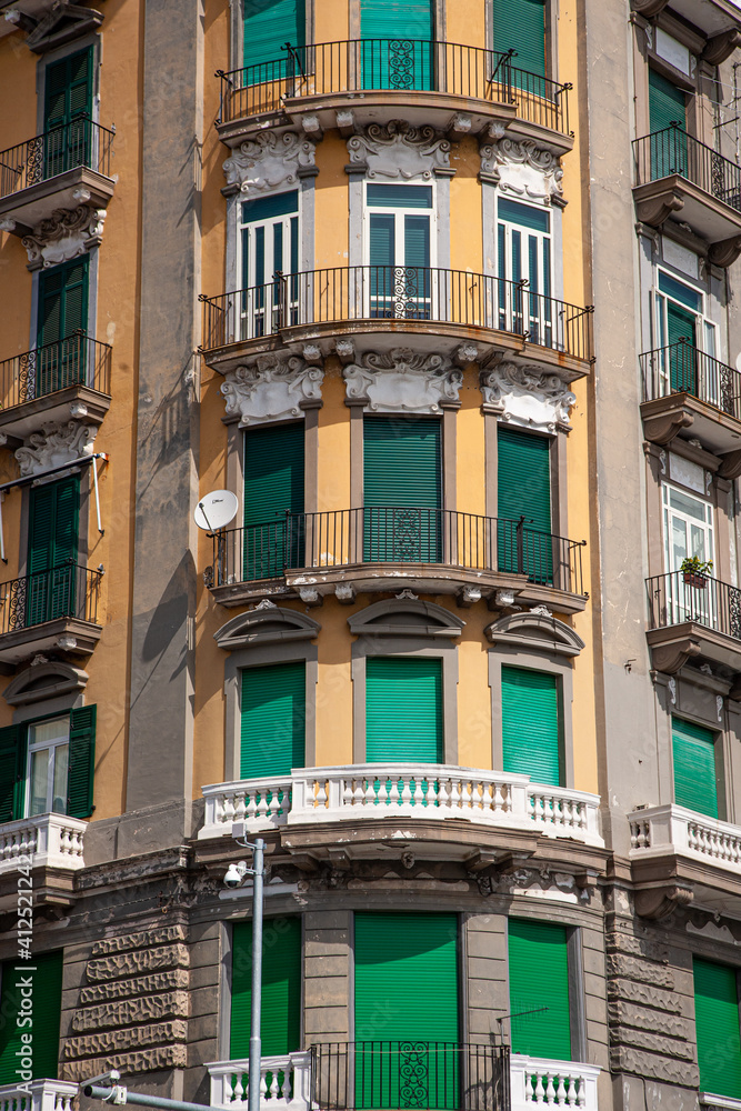 Green shutters on a typical Naples street corner Green shutters on a typical Naples street corner
