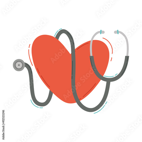 heart with stethoscope cardiology icon