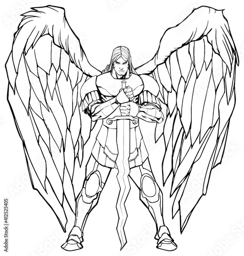 Archangel Michael Standing Line Art