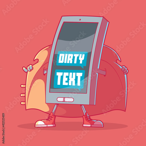 Phone with dirty text vector illustration. Connection, communication, technology design concept.