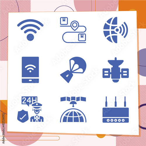 Simple set of 9 icons related to radar