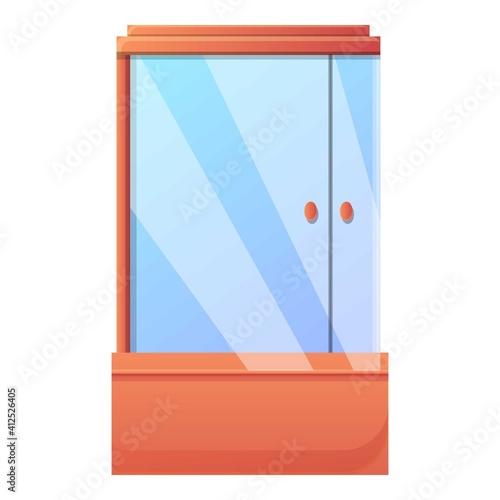 Wood shower stall icon. Cartoon of wood shower stall vector icon for web design isolated on white background