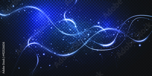 Light realistic curve. Magical sparkling golden glow effect. Abstract light line. Powerful energy flow of light energy. Light star blue png. Light sun blue png. Light flash blue png. 