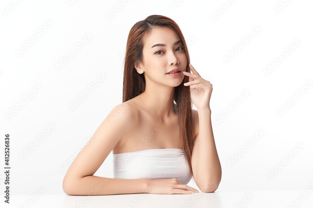 Beautiful young asian woman with clean fresh skin on white background, Face care, Facial treatment, Cosmetology, beauty and spa, Asian women portrait Beautiful young asian woman with clean fresh skin on white background, Face care, Facial treatment, Cosmetology, beauty and spa, Asian women portrait