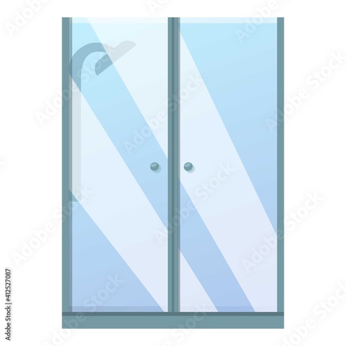 Glass shower stall icon. Cartoon of glass shower stall vector icon for web design isolated on white background