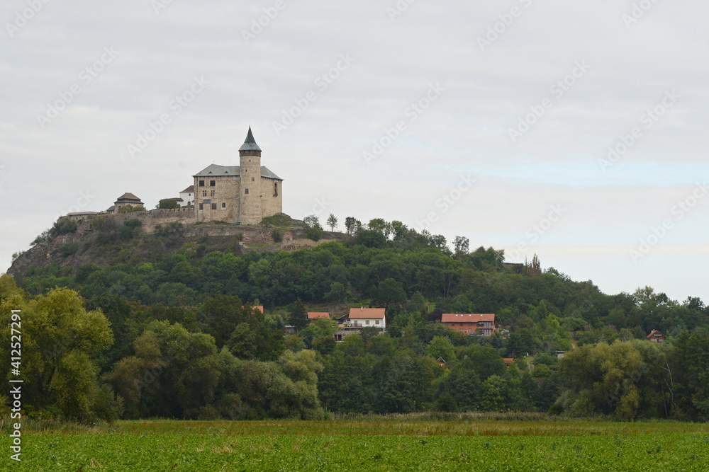 Castle Kuneticka Hora (near city Pardubice) in Czech Republic. View from village Raby.