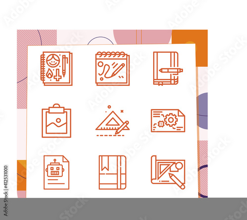 Simple set of 9 icons related to fetch