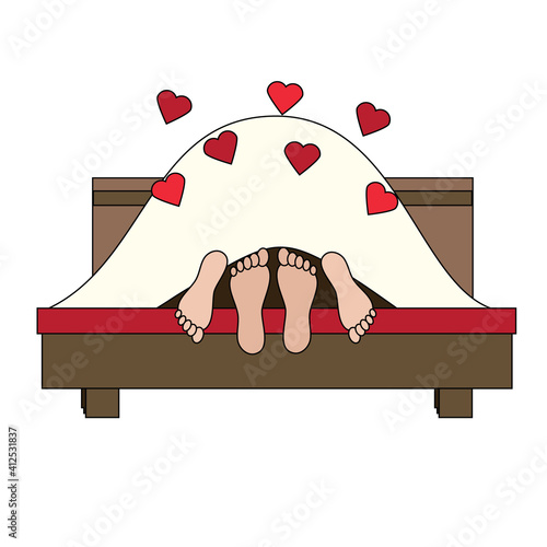 Couple having sex in bed. Family, lovers making love. St Valentine's day, romantic, love, honeymoon design element, icon