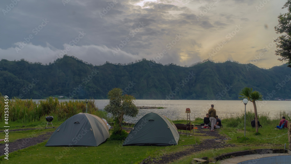 Camping with beautiful Mountain and Lake View in Bali