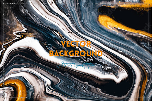 Fluid art texture. Background with abstract mixing paint effect. Liquid acrylic picture with trendy mixed paints. Can be used for website background. Golden, blue and brown overflowing colors