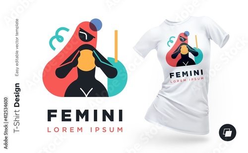 Beautiful modern woman geometric silhouette illustration with with abstract shapes. Print for clothes, posters or souvenirs
