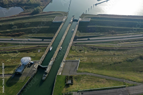 Fototapeta Drone photo of the naviduct at Enkhuizen