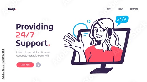 Professionals customer support service. Landing page template design. Modern flat design concept of web page design for website. Vector illustration