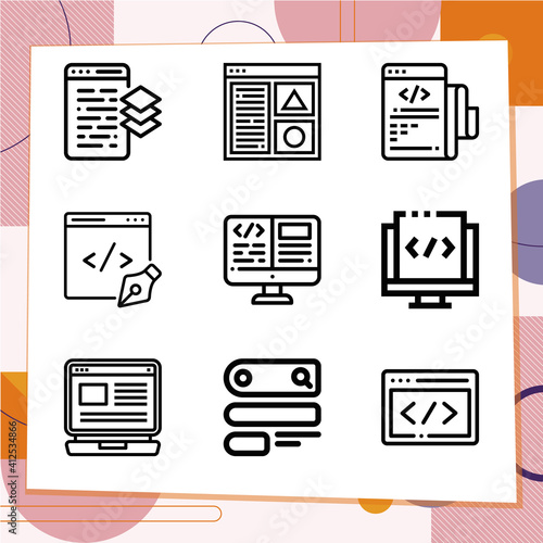 Simple set of 9 icons related to plain text