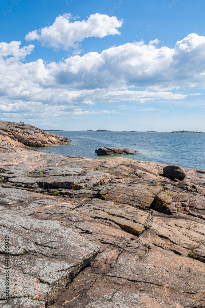 View of the rocky shore of Puistovuori, Hanko, Finland