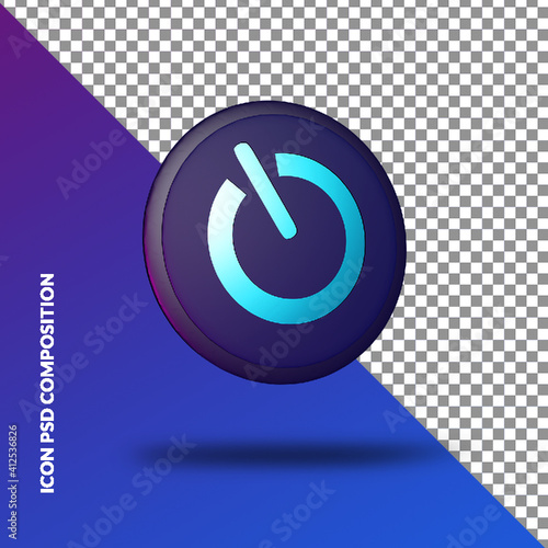 shutdown blue 3d icon with transparent background