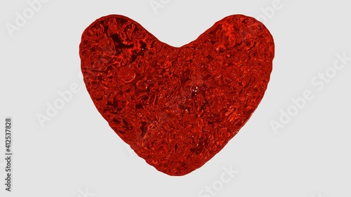 3d HD animation of heart made of red flowing liquids, abstract valentine's day symbol
