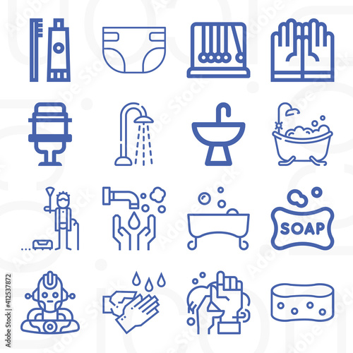 16 pack of wash  lineal web icons set