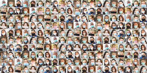 Panorama Menschen mit Mundschutz im Alltag