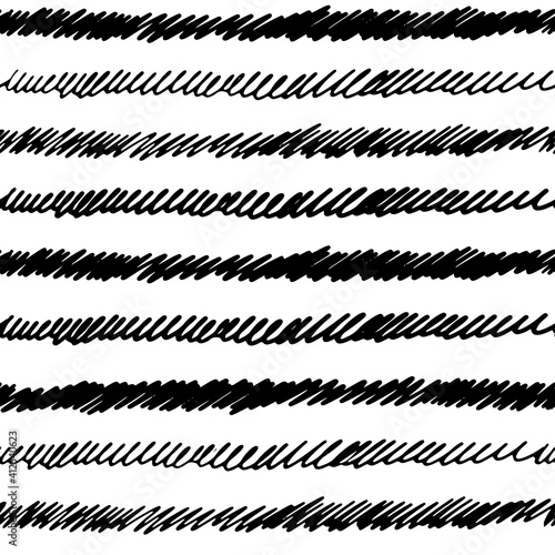 Hand Drawn Doodle Stripes Pattern Design. Pen scribbles abstract seamless background.