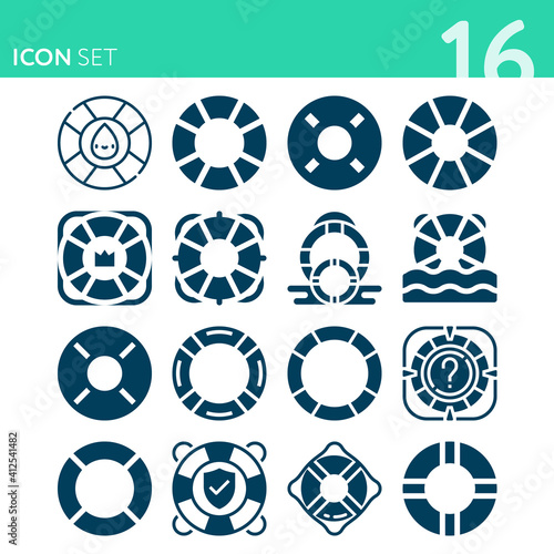Simple set of 16 icons related to lifebuoy