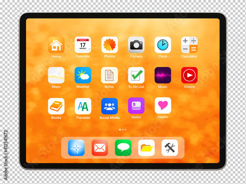 Obraz na płótnie Isolated digital tablet with bright home screen