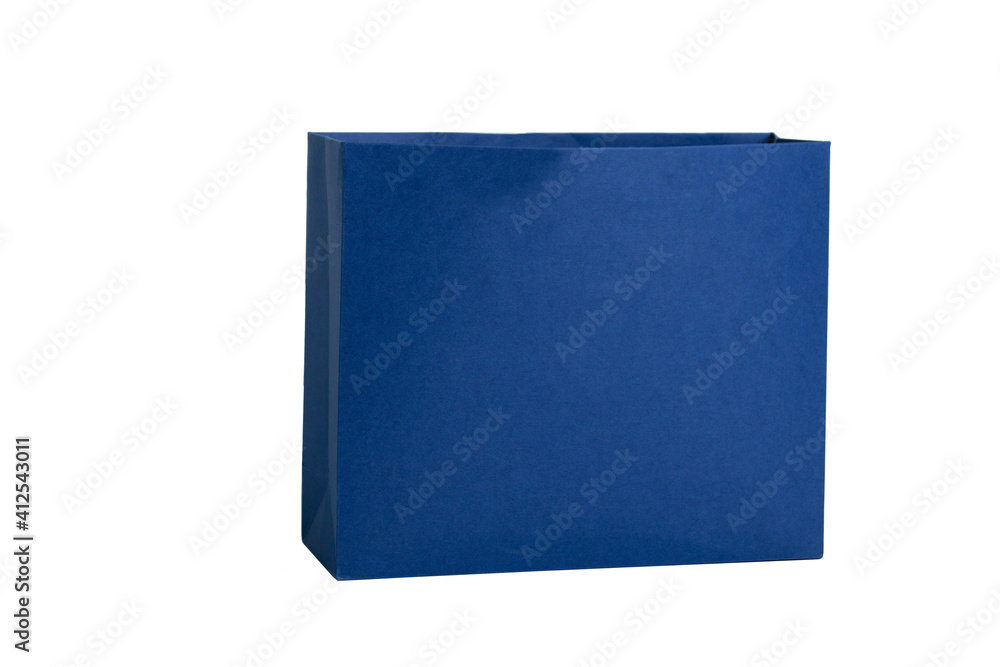 Blue paper bag with handle isolated on white background Blue paper bag with handle isolated on white background