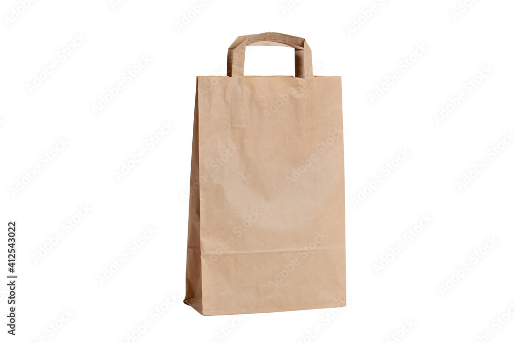 Brown paper bag with handle isolated on white background Brown paper bag with handle isolated on white background