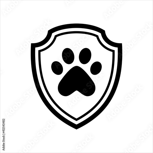Paw dog with shield logo vector. animal pet shop design template.
