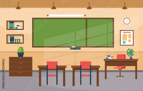 Empty Classroom Interior Education Elementary School Class Nobody Illustration