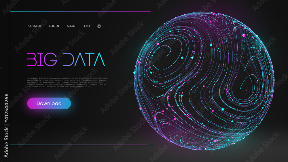 © RDVector - Colorful data. Blue futuristic background. Abstract sphere energy field. Blue sphere shield on dark background EPS 10.