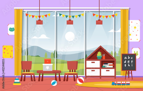 Classroom Interior Education Elementary Kindergarten Children School Illustration