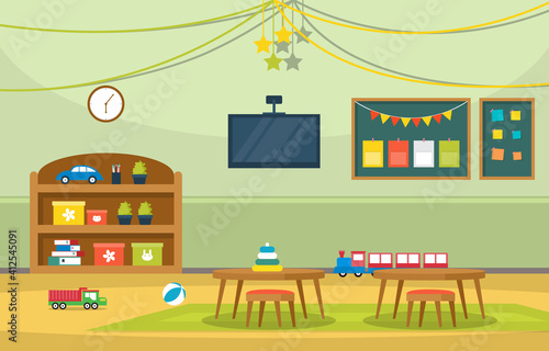 Classroom Interior Education Elementary Kindergarten Children School Illustration