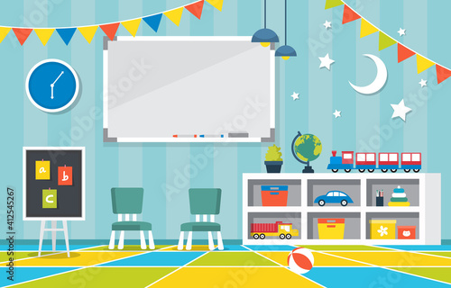 Classroom Interior Education Elementary Kindergarten Children School Illustration