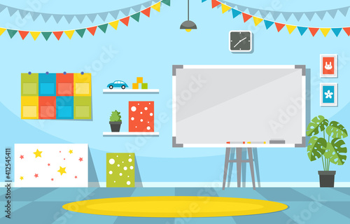 Classroom Interior Education Elementary Kindergarten Children School Illustration