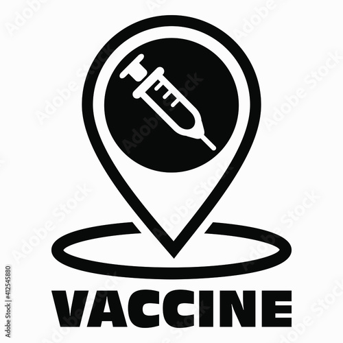 Vaccine and location icon. Syringe sign. The location of the hospital. Vector icon.
