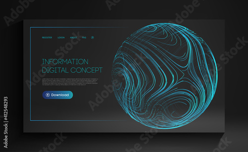 Information digital concept. Futuristic technology vector illustration. Artificial intelligence tech background. Blue sphere shield on dark.