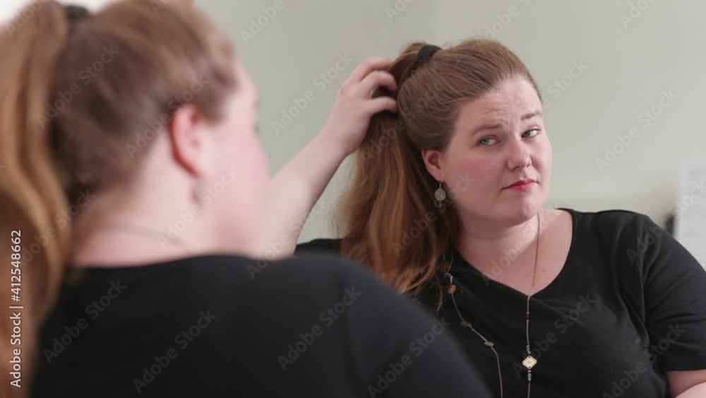 custom made wallpaper toronto digital[4k] young chubby woman checking herself in the mirror