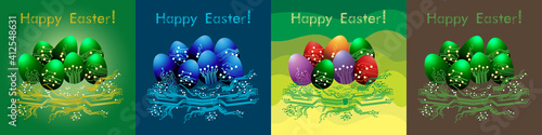Easter eggs in circuit board style. Happy Easter greeting card. Vector Illustration