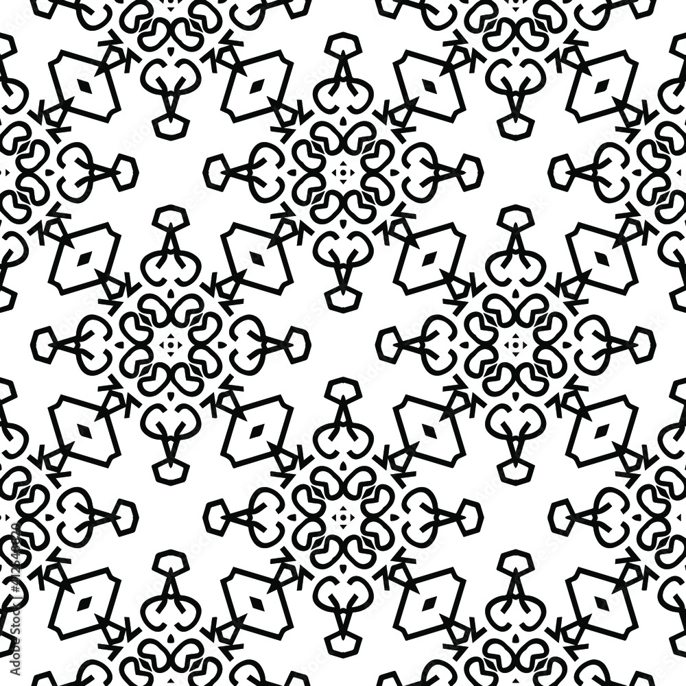 Geometric vector pattern with triangular elements. Seamless abstract ornament for wallpapers and backgrounds. Black and white colors. Geometric vector pattern with triangular elements. Seamless abstract ornament for wallpapers and backgrounds. Black and white colors.