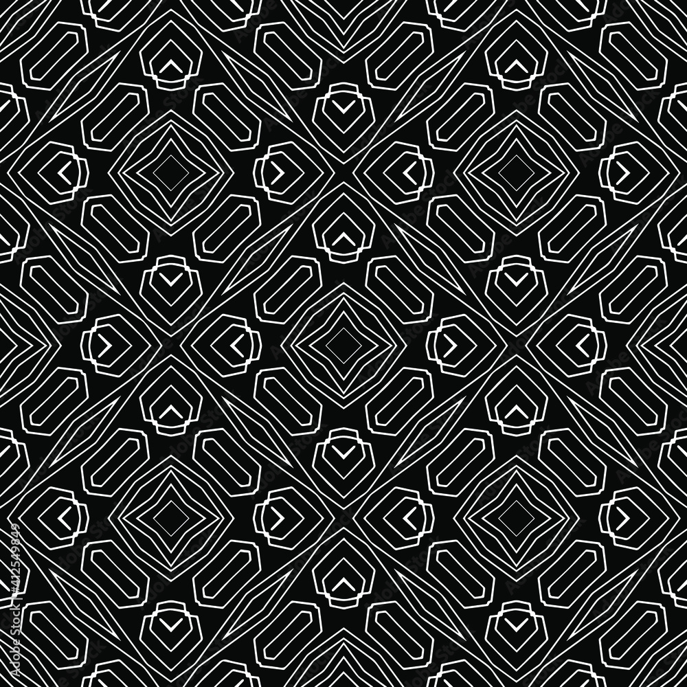Fototapeta premium Geometric vector pattern with triangular elements. Seamless abstract ornament for wallpapers and backgrounds. Black and white colors.
