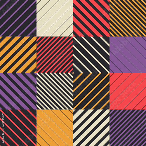 A simple banner with a decorative geometric pattern. Memphis. Square modules. The color composition. Seamless background. Vector illustration for web design or print.