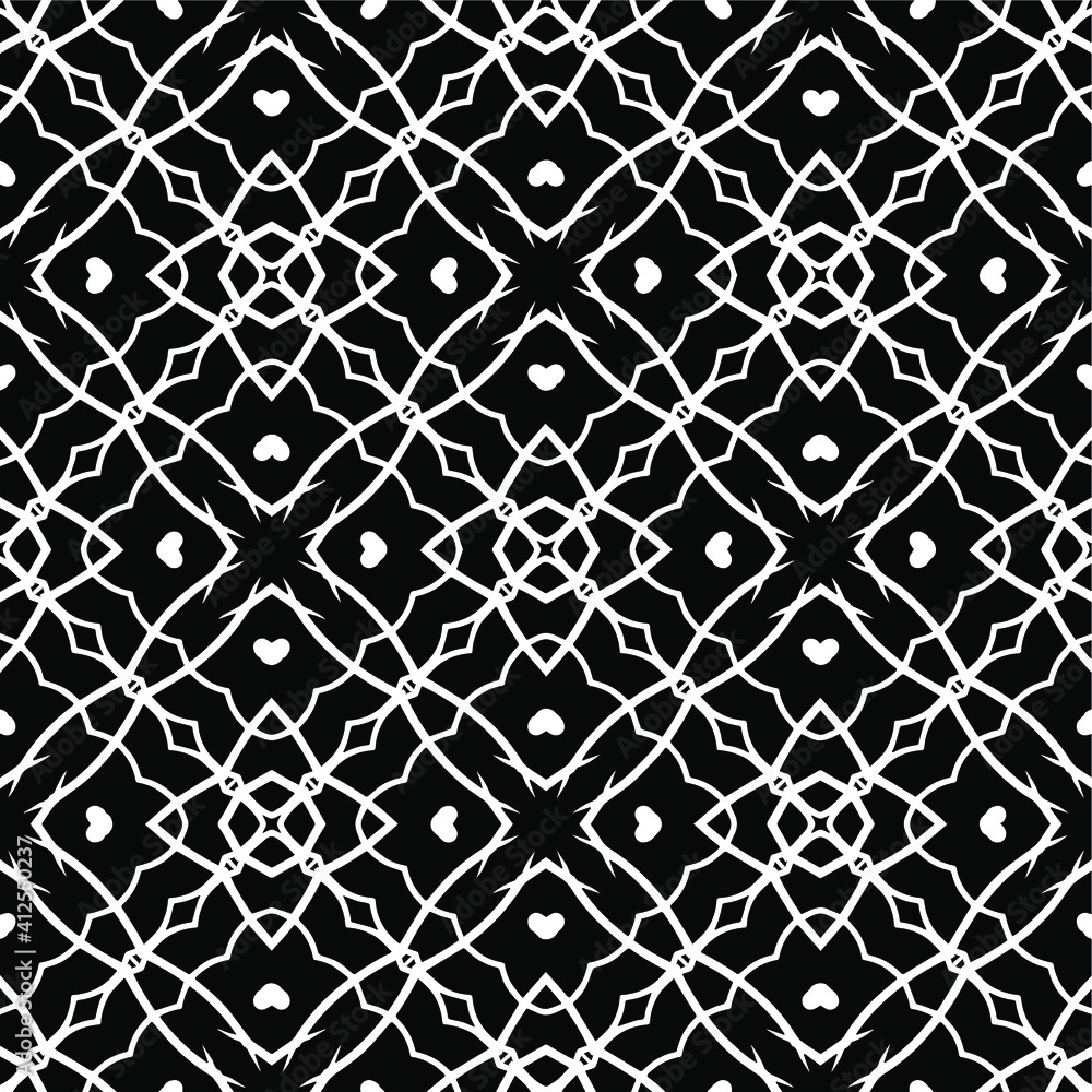 Fototapeta premium Geometric vector pattern with triangular elements. Seamless abstract ornament for wallpapers and backgrounds. Black and white colors.