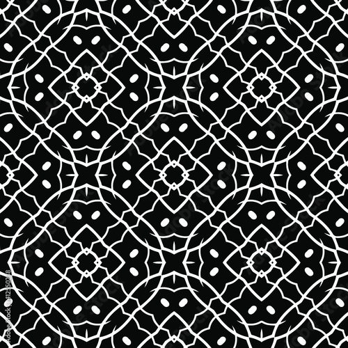 Geometric vector pattern with triangular elements. Seamless abstract ornament for wallpapers and backgrounds. Black and white colors.
