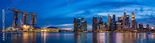 Ultra Wide angle image of Singapore cMarina Bay cityscape at magic hour © hit1912